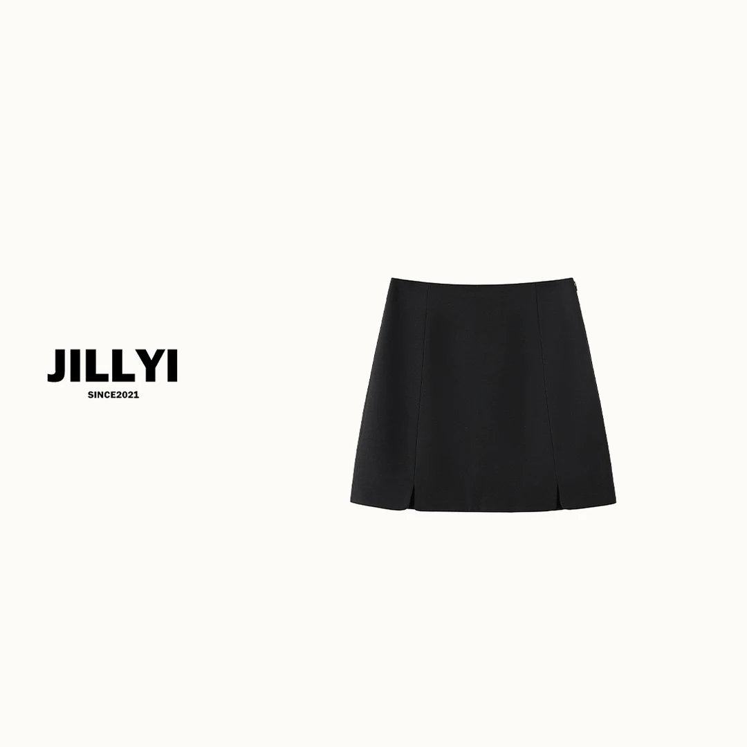 jillyi【暗黑甜心】纯色高腰气质显瘦半身裙时尚夏季女装半身裙