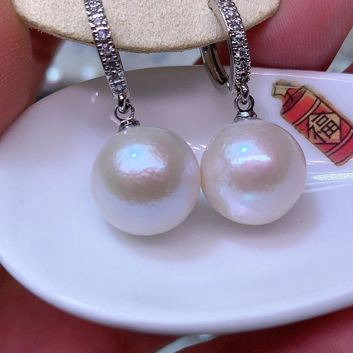 银S925镶嵌耳饰淡水珍珠