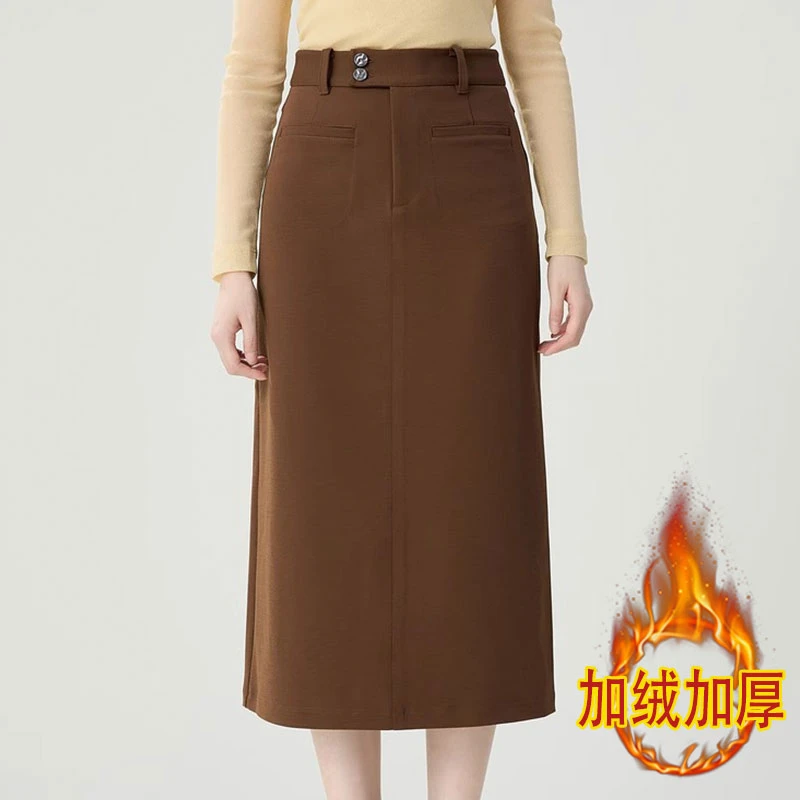 【商场同款】加厚半身裙冬季新款高腰保暖双口袋中长裙1200369