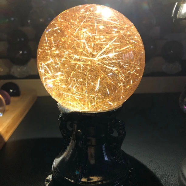 收藏全净体天然金发晶球摆件发丝球火树银花效应居家办公室装饰品