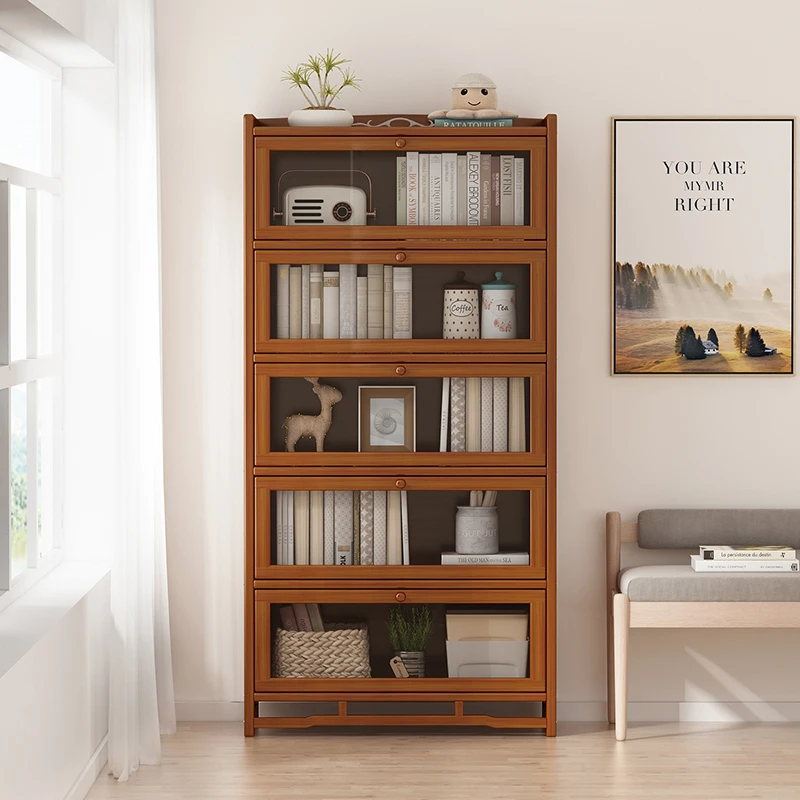 卧室书架子书柜置物架小户型大容量落地收纳柜子多层防尘透明柜