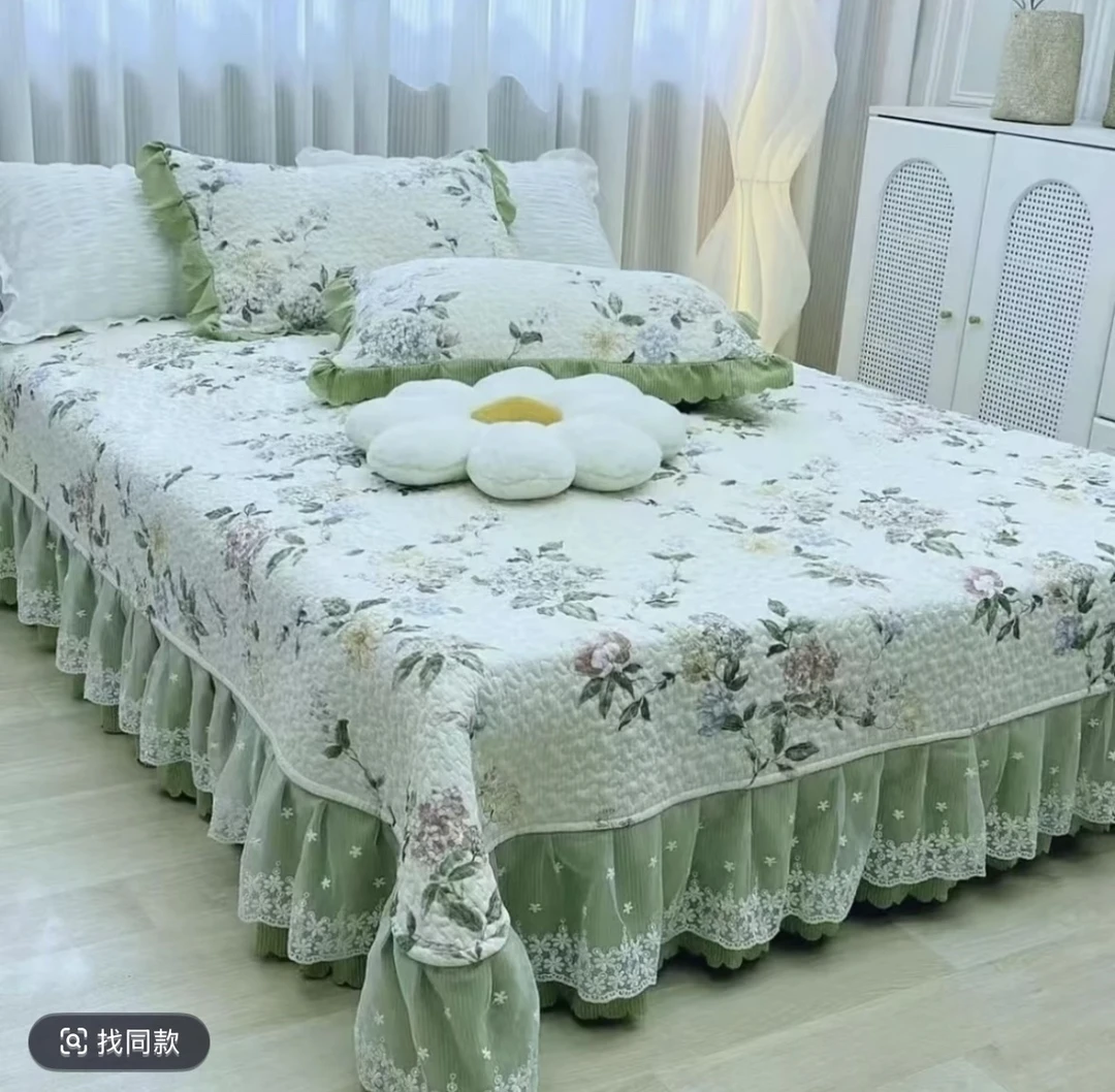 【秋季新款三件套】有氧泡泡棉蕾丝花边两年用床盖