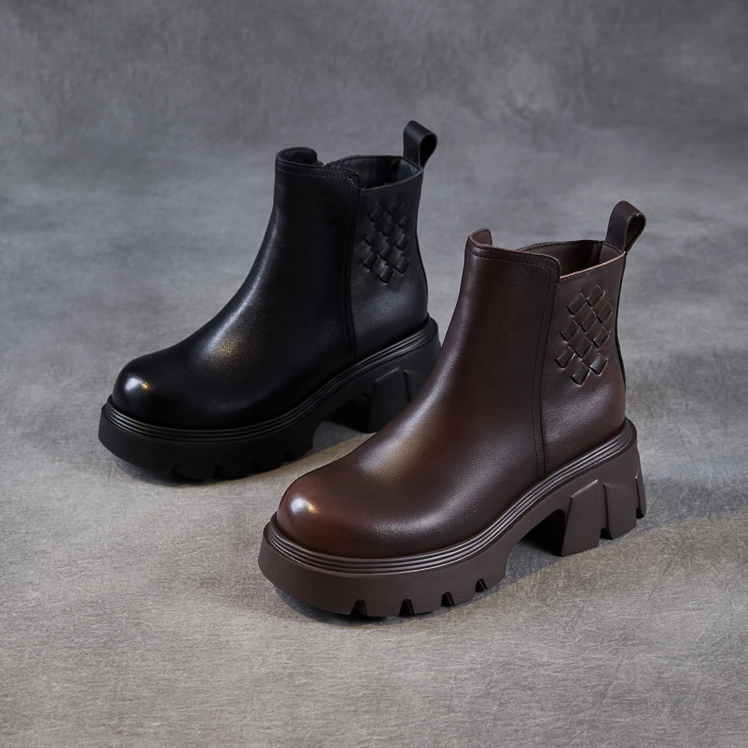 头层牛皮切尔西靴女粗跟厚底2025新款秋瘦瘦短靴子真皮高跟马丁靴