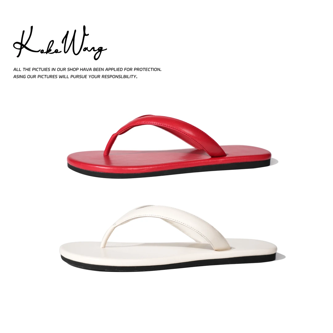 KOKOWANG新款真皮软底防滑内增高休闲夹趾人字拖鞋  481475C07X07