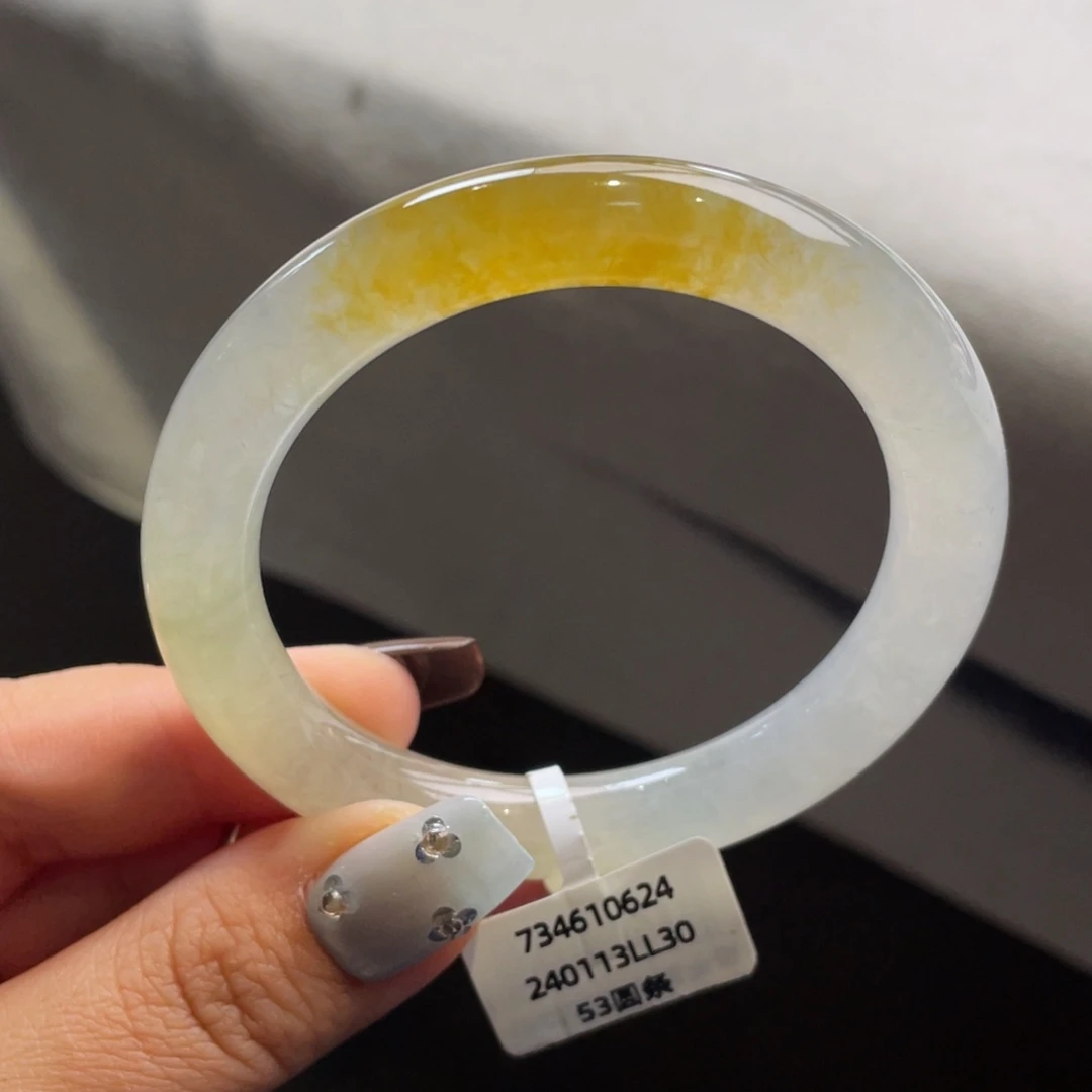 翡翠未镶嵌手镯冰黄翡圆条手镯