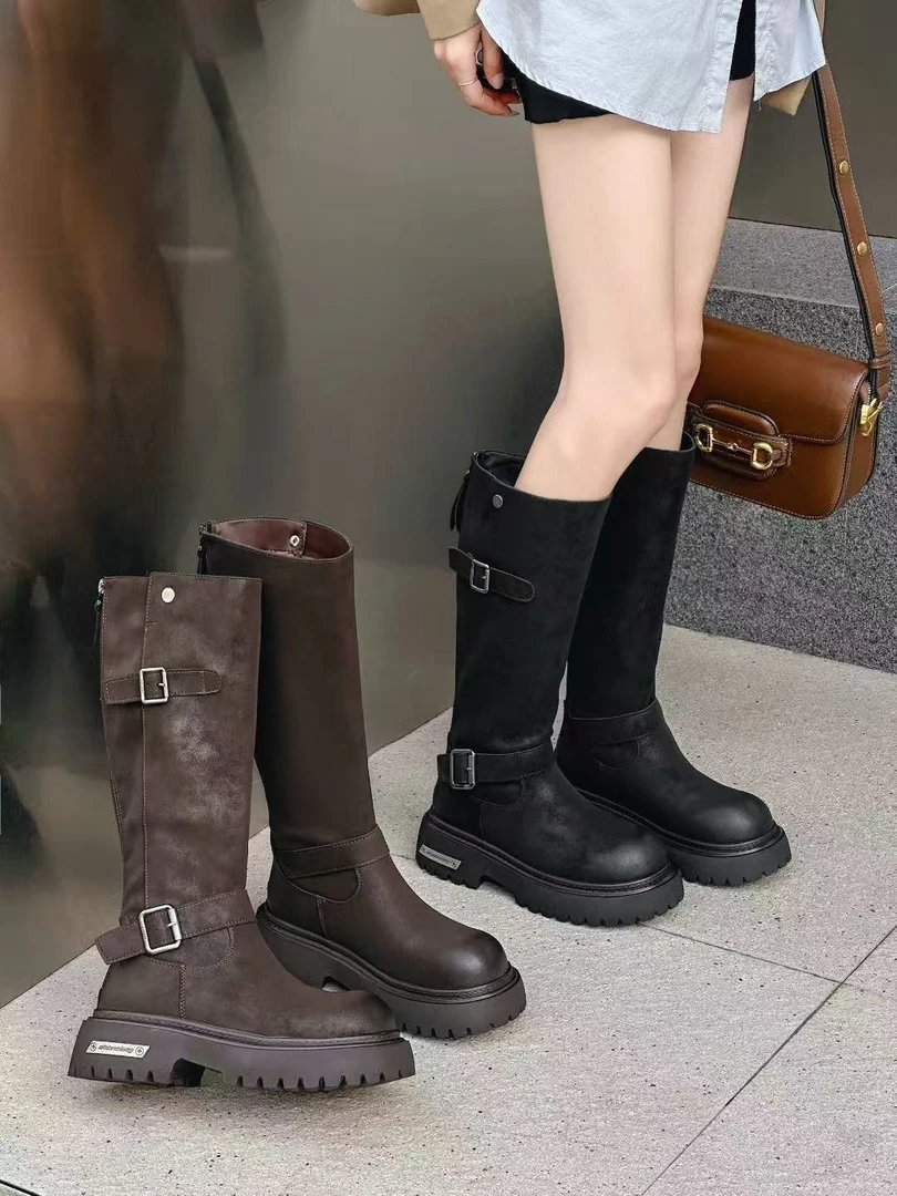 「姚姚严选」2025新款真皮长筒时尚百搭高靴25032