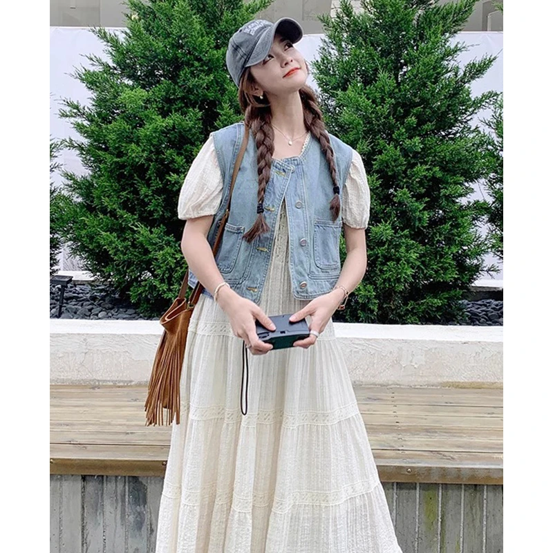 春夏穿搭复古牛仔马甲背心女2025新款春季叠穿坎肩无袖上衣小外套