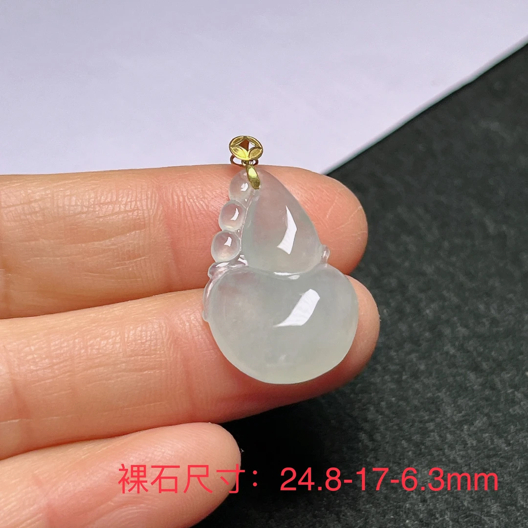 仁仁淘珠宝天然翡翠A货18k金镶嵌冰种葫芦吊坠挂件首饰