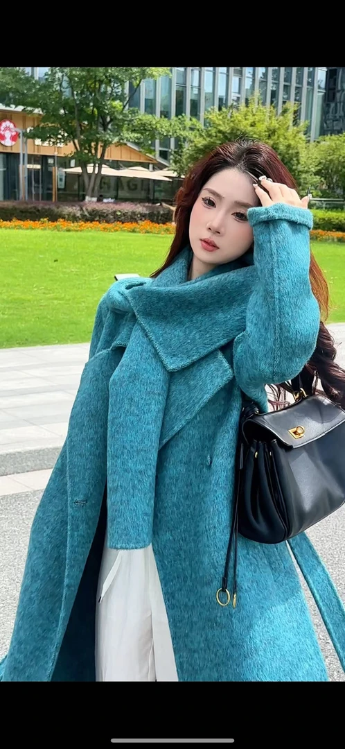 【panduola809】2025秋冬新款战袍高奢双面羊毛长毛加厚围巾大衣