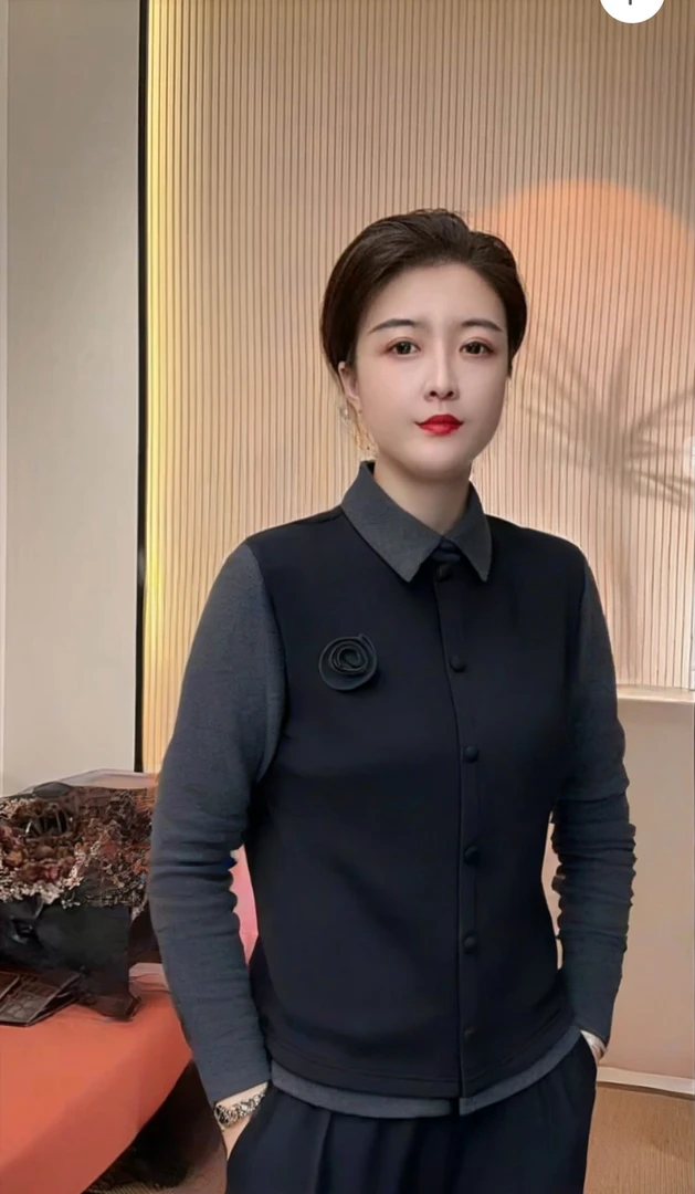 《品牌订单》冬款双面蛋白绒翻领设计感时尚百搭长袖显瘦上衣女衬衫