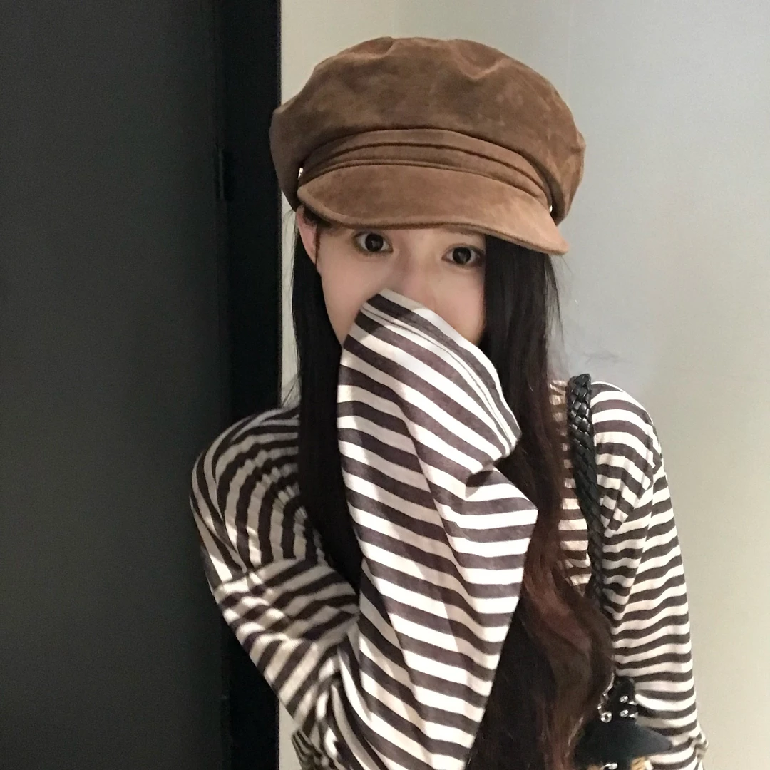 法式画家帽显脸小秋冬高级感中古款报童帽檐可卷边