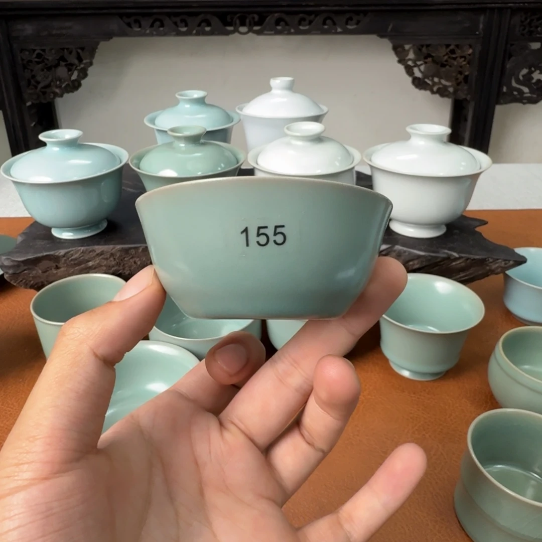 摆件陶微瑕仿古张公巷青绿釉超薄胎鸡缸杯