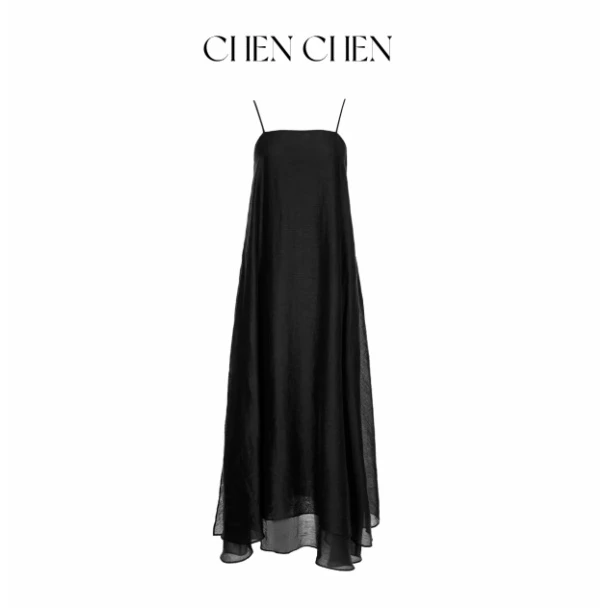 CHEN2025夏季新款法式优雅抹胸吊带连衣裙（配飘带）