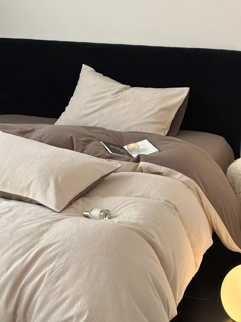 素写 新款三层纱提花全棉肌理纹四件套立体浮雕轻奢风纯色床品