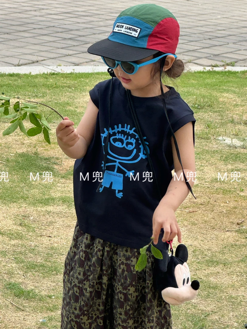 25年夏季新款卡通图案设计款印花两色百搭男女同款儿童背心上衣