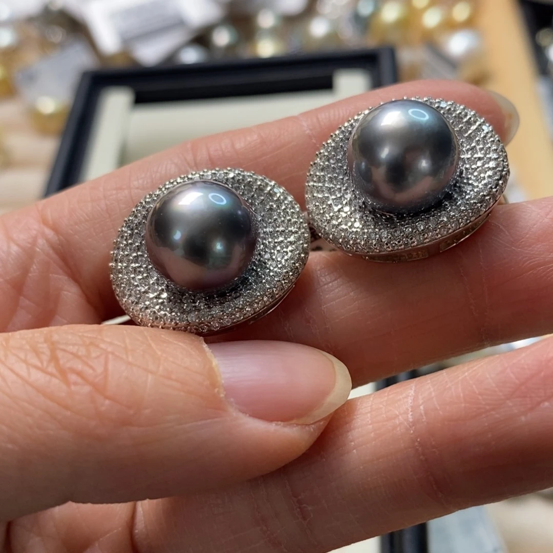 海水珍珠耳饰银S925镶嵌