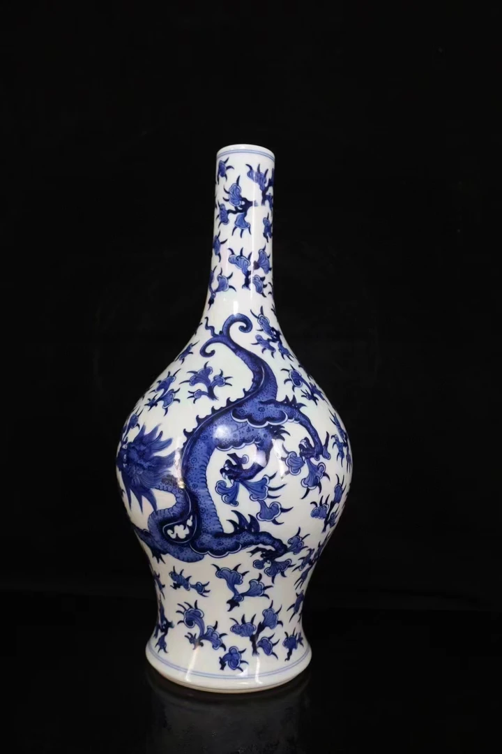 新中式釉里红花瓶客厅玄关酒柜书房桌面插花装饰品鱼藻纹