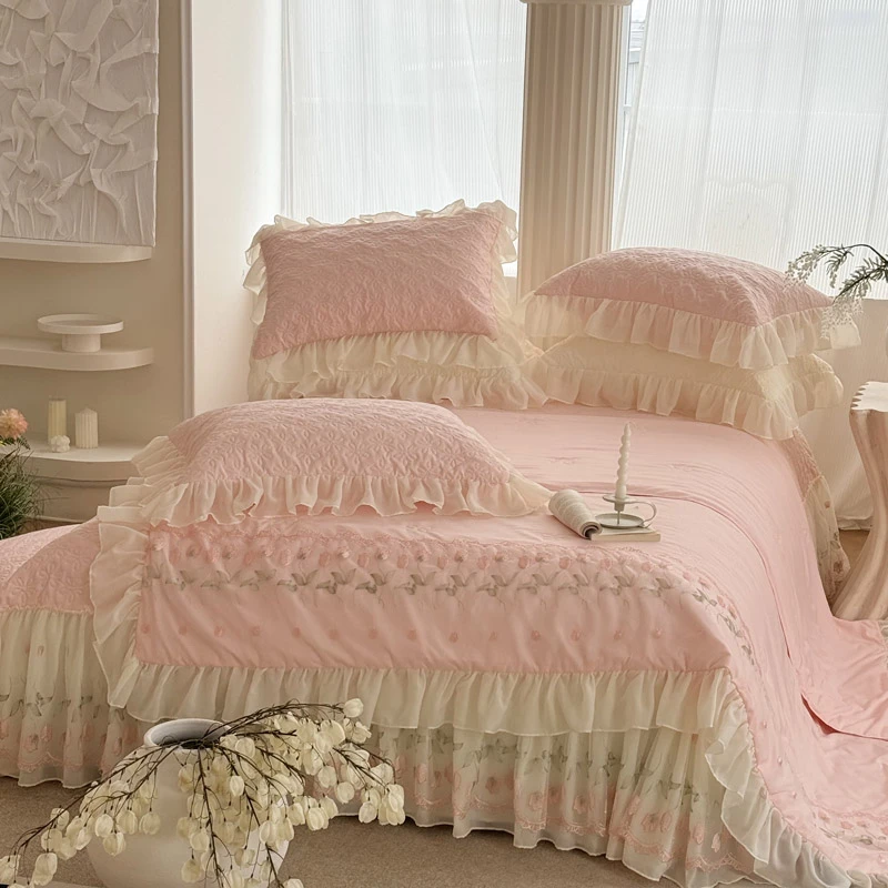 ◎法式奶油凉感丝郁夏微光夏凉被四件套，夏季空调被可机洗夏被套件