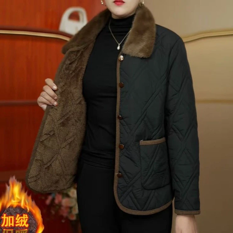 时尚中年妈妈冬装短款加绒小棉衣外套中老年女装冬季保暖棉服棉袄