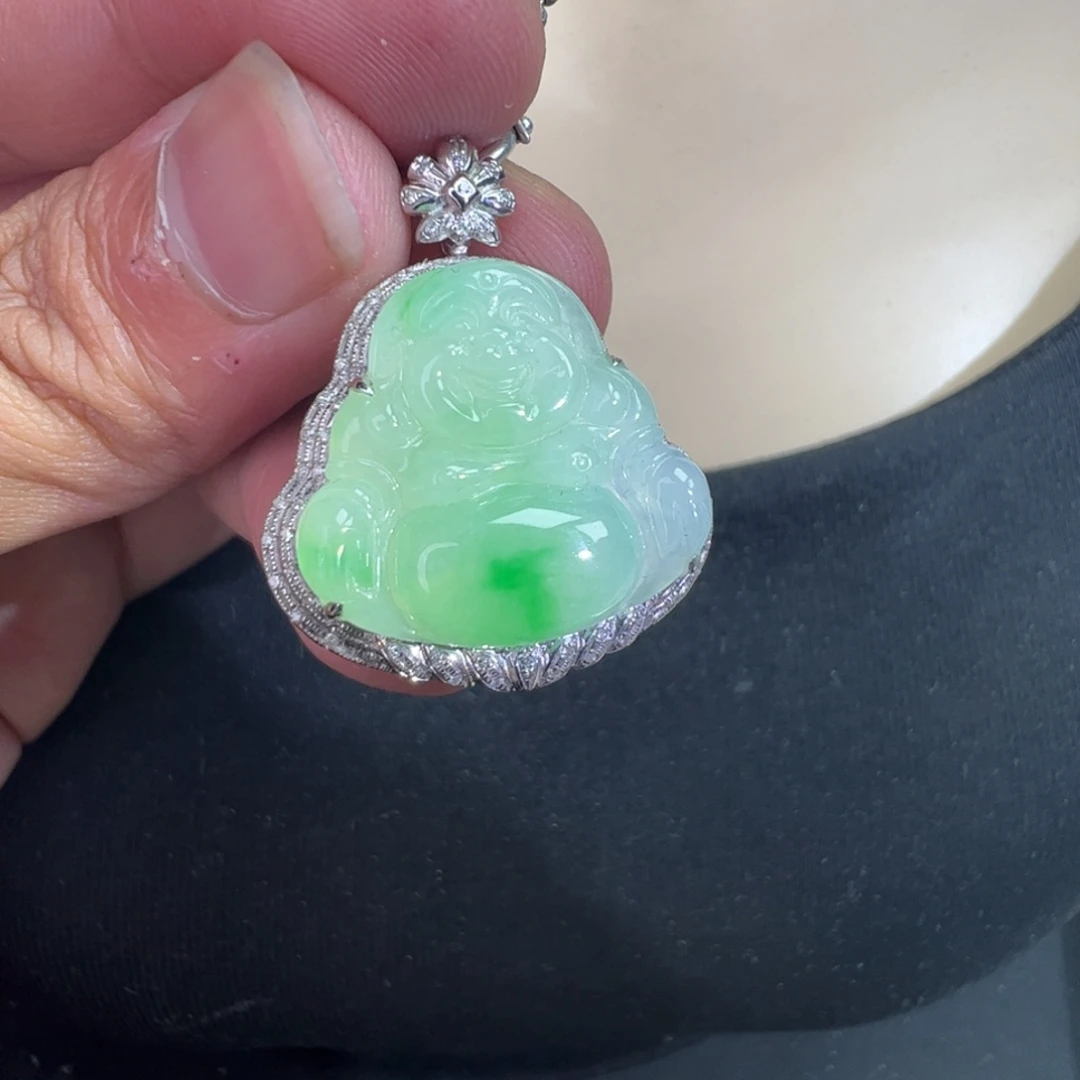 翡翠18K金镶嵌吊坠(不含链)