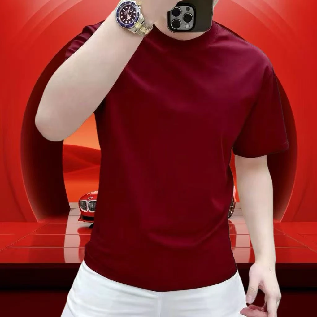 马年爆款纯棉骏马印花短袖T恤男士本命年红色高级感体恤上衣