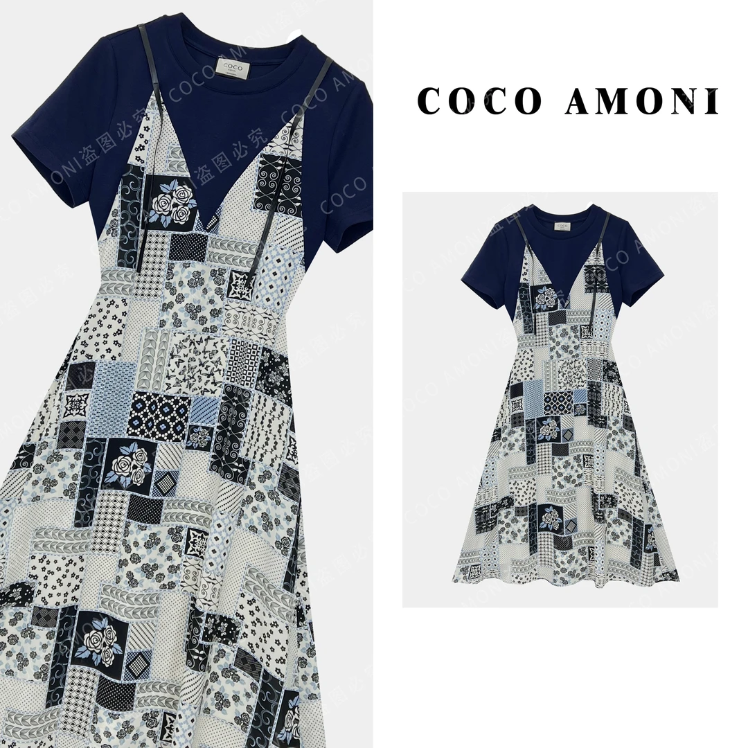 夏日轻奢时尚设计新款女装拼接假两件气质高端显瘦连衣裙AC642