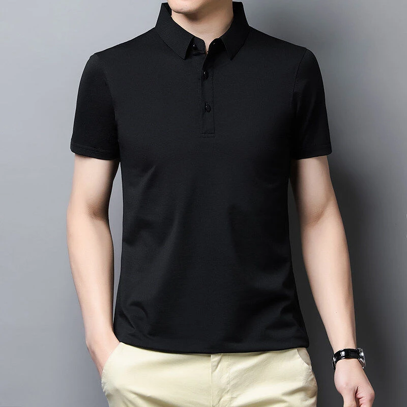 丝光棉短袖T恤男加肥加大冰丝翻领OLO衫肥佬休闲上衣