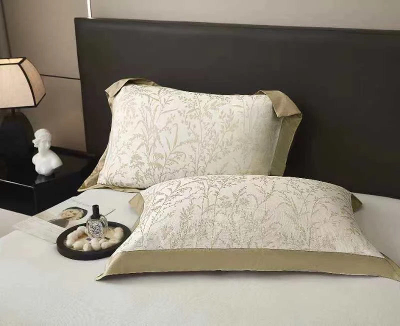 【花之俏卡其】48*74cm天丝棉舒适亲肤透气宽边枕套一对装四季可用