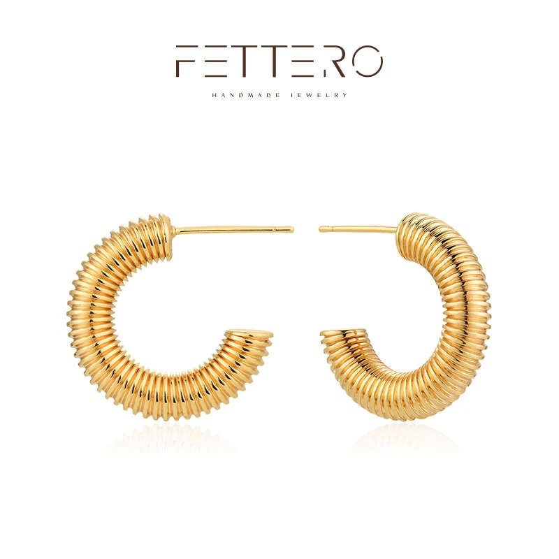 fettero 铜合金耳饰 【金色圆圈弹簧耳钉】气质简约