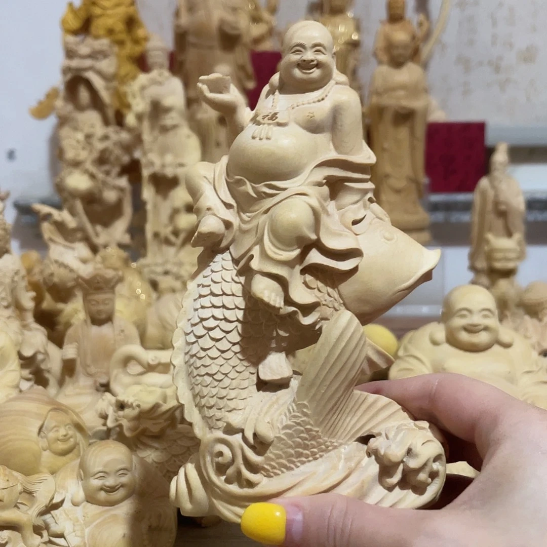 黄杨木弥勒佛黑线摆件15