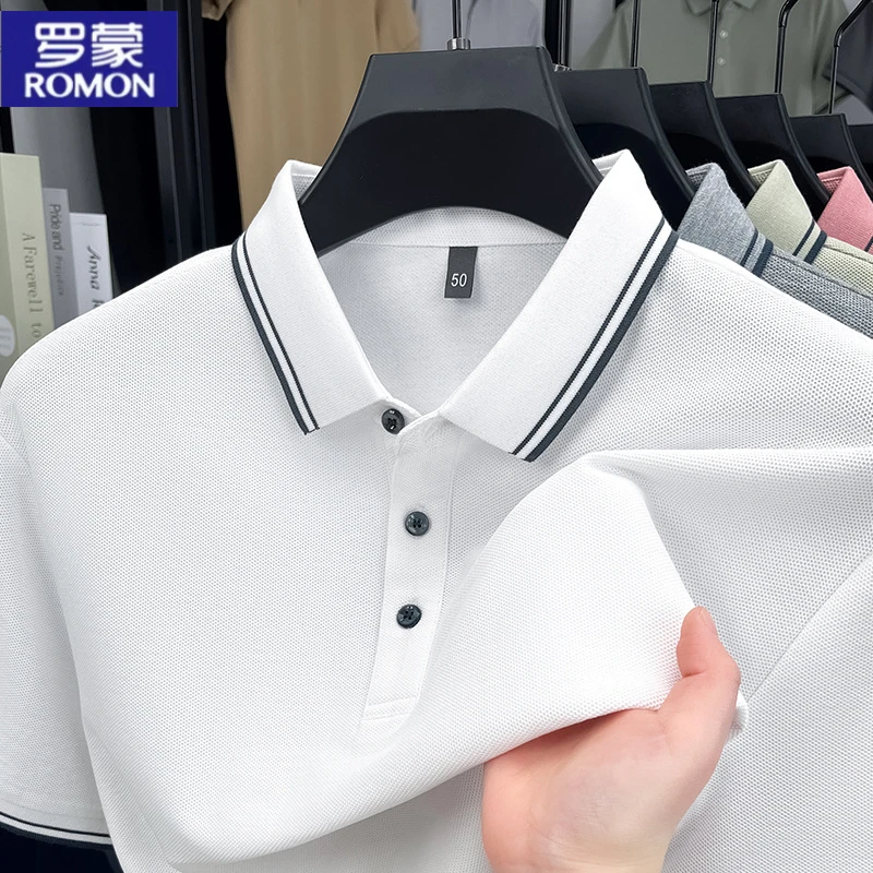 罗蒙新款纯棉男士POLO衫夏季打底休闲宽松时尚纯色男士翻领T恤衫