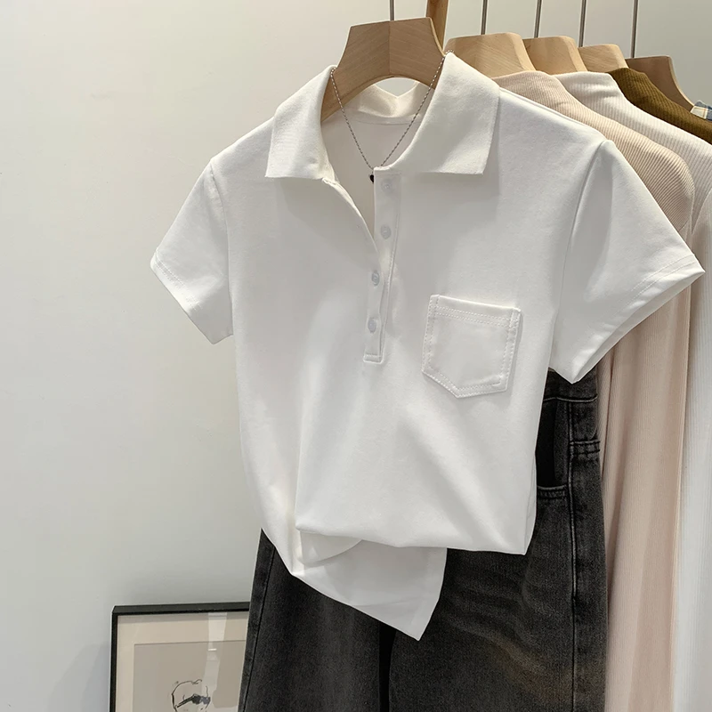 Helo【2025春季新款】简约百搭POLO衫纽扣短袖显瘦T恤250054