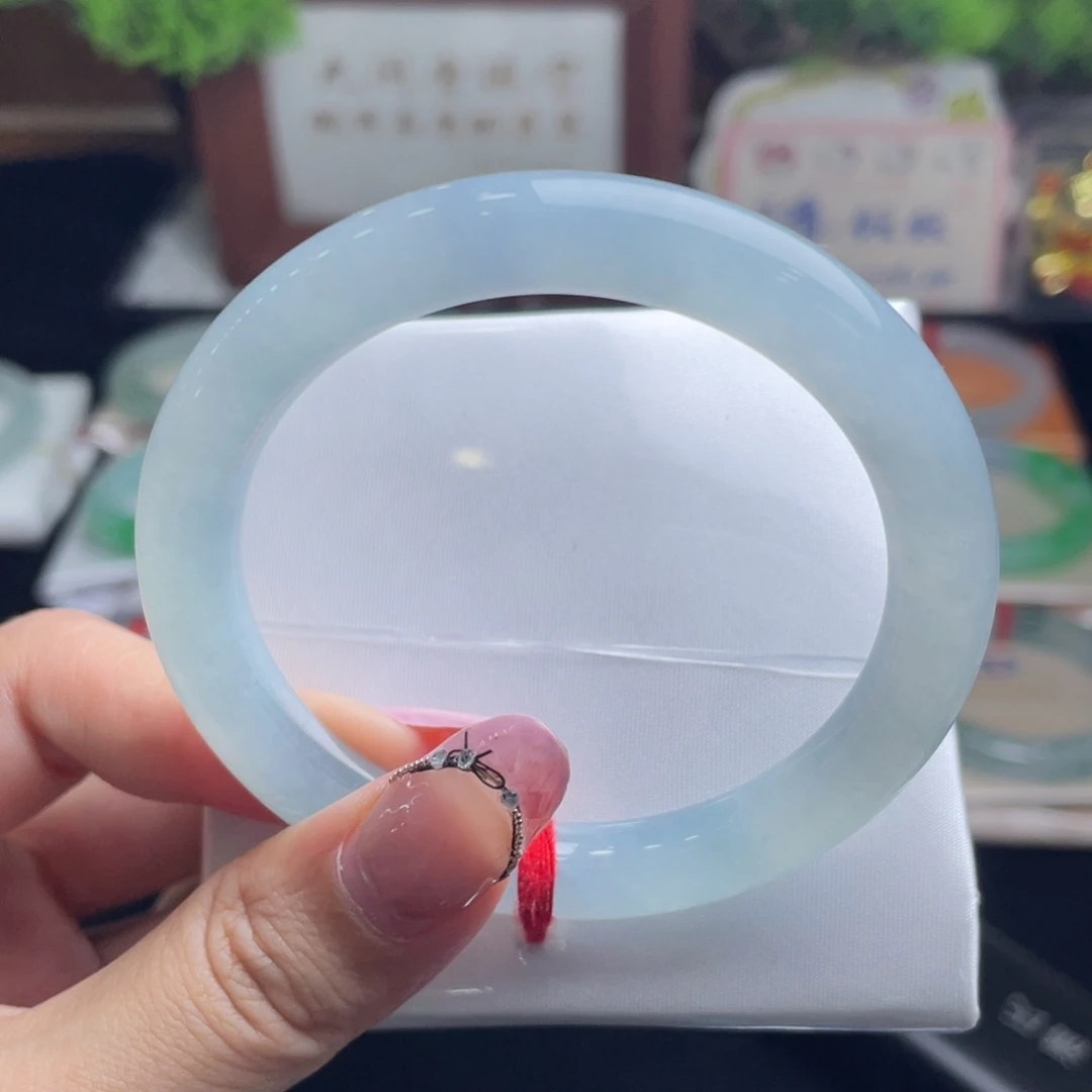 翡翠未镶嵌手镯06号 55圆条天空蓝