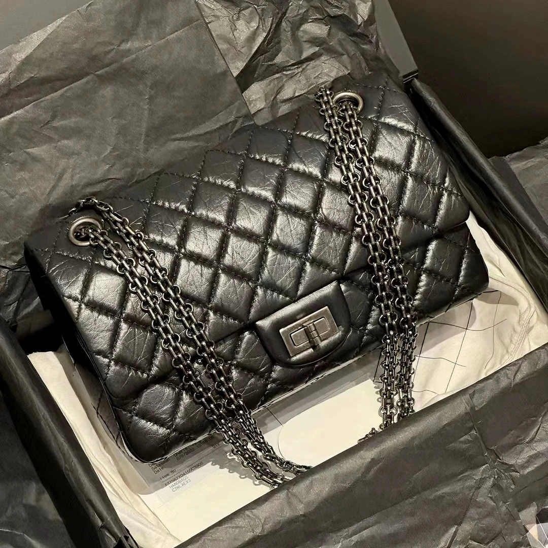 99新 Chanel/香奈儿 4871|香奈儿黑银2.55牛小号单肩包斜挎包