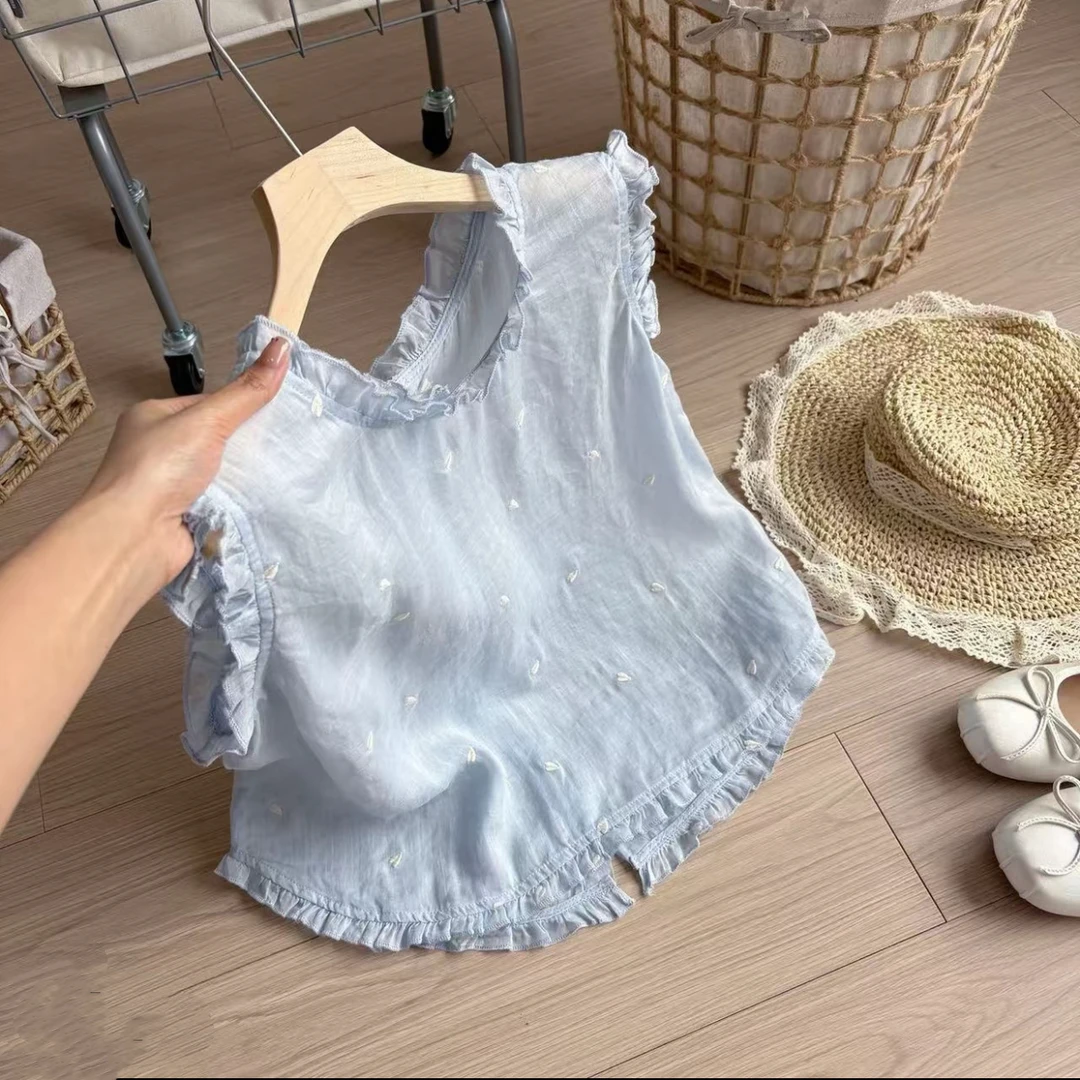 木耳边文艺单排扣背心小衫女2025新款夏季洋气时尚气质显瘦小衫