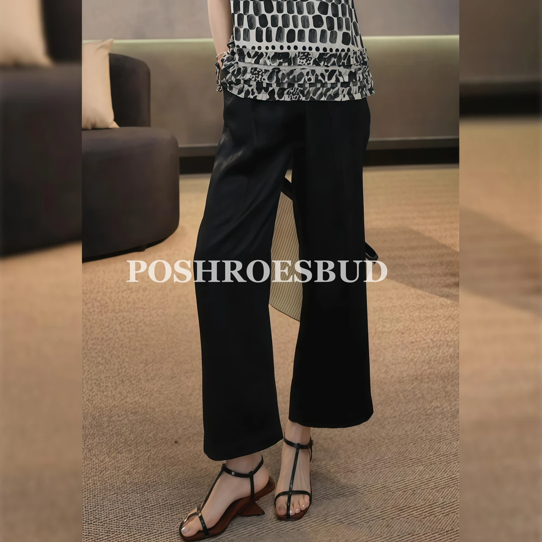 POSHROSEBUD设计师垂感100醋酸缎面高腰九分阔腿休闲裤-LT0999