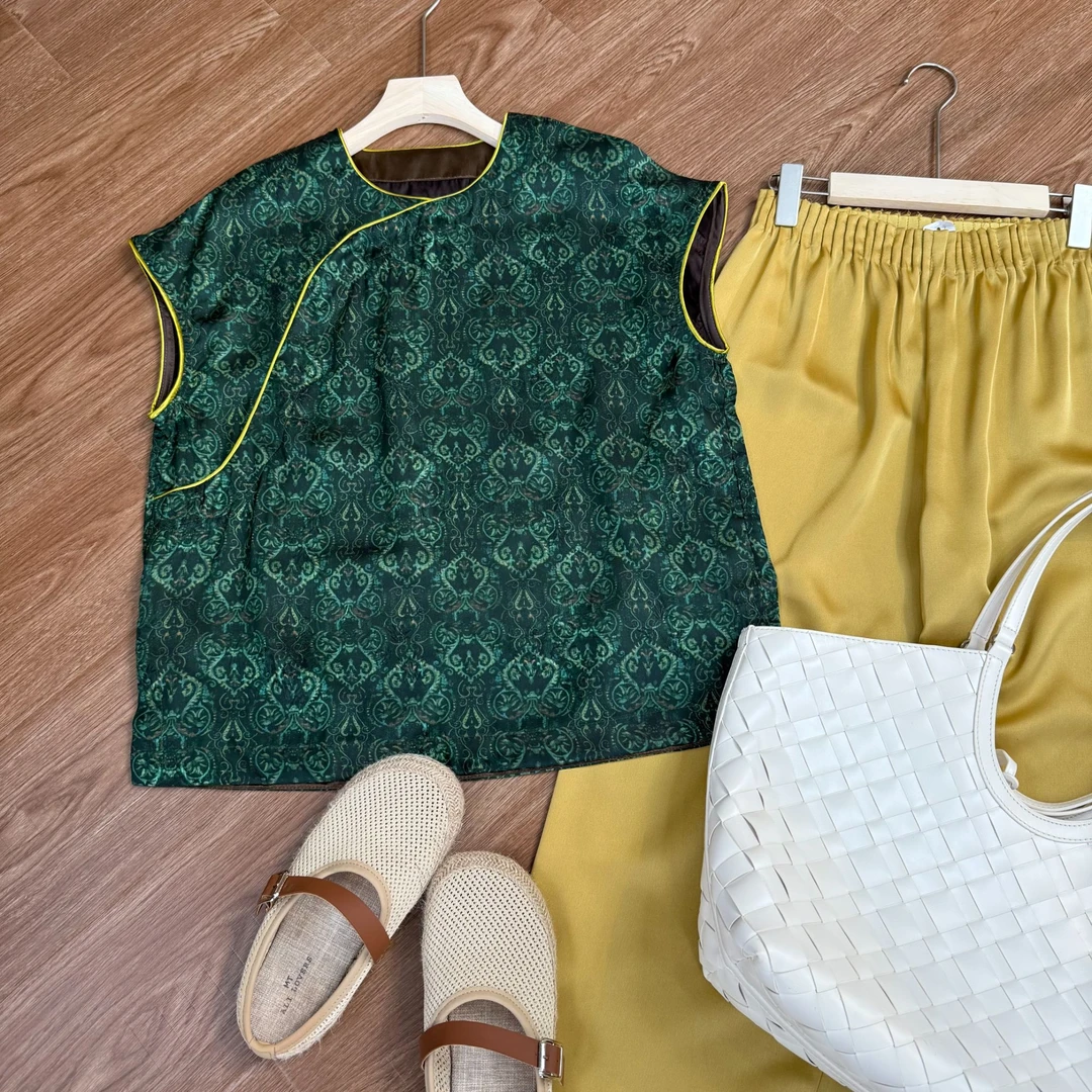 [‌凭渊‌]Z058宽松斜襟小上衣夏季新中式新款休闲短袖时尚