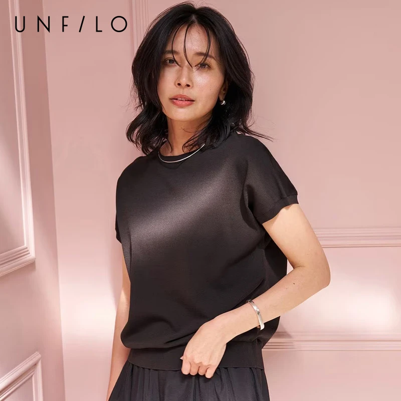 【UNFILO】夏季多巴胺纯色宽松型圆领薄款套头时尚休闲通勤针织衫女