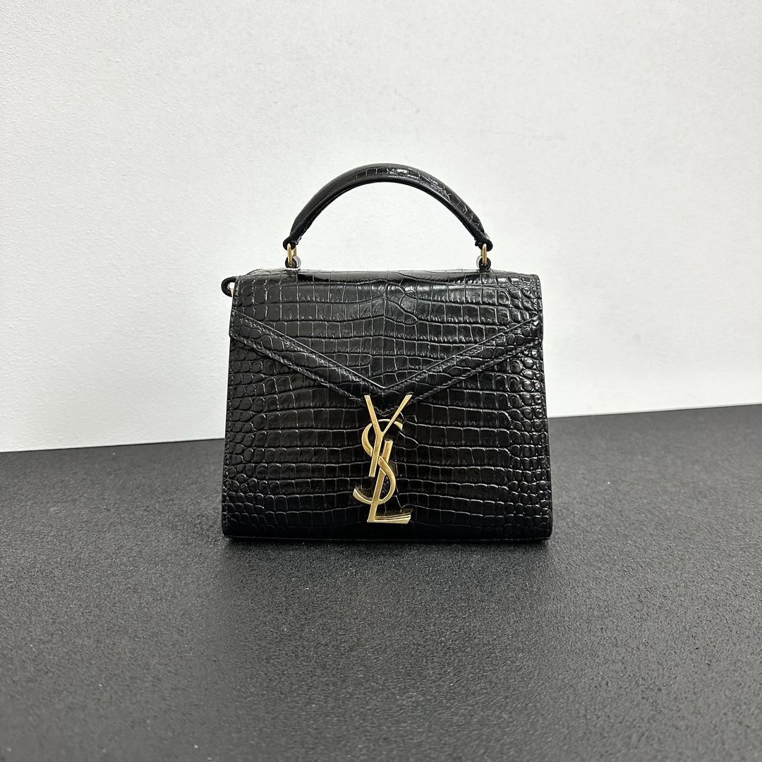 99新 YSL/圣罗兰 壹所奢品YSL cassandra 鳄压纹 肩带款  黑金