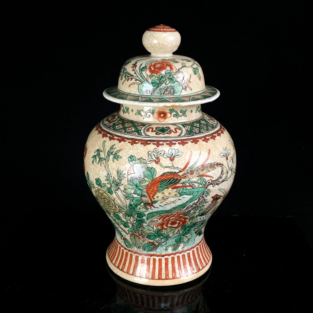 清光绪 仿哥釉五彩花鸟纹将军罐-M25LS001698