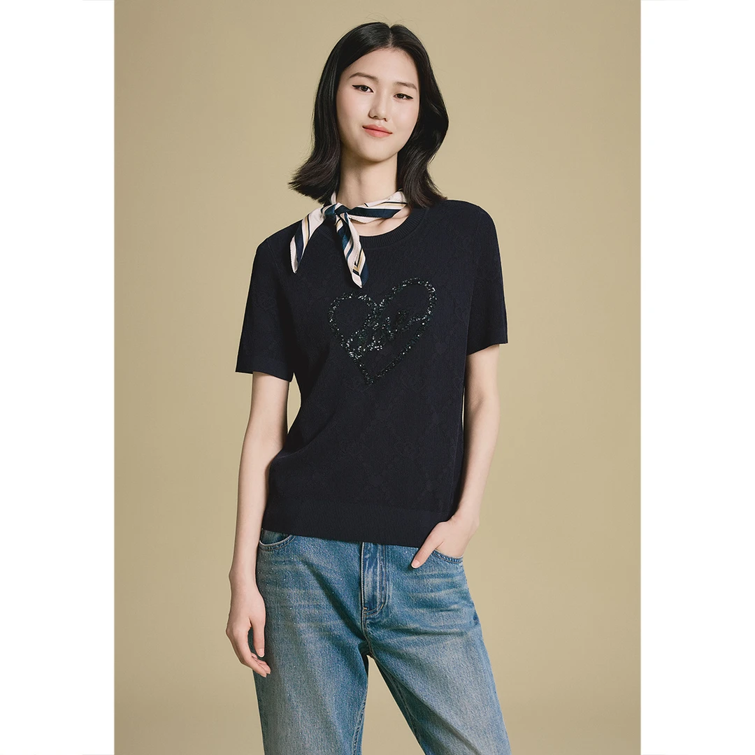 PSALTER诗篇 2025年夏季新款爱心珠片绣毛衫6C65306453