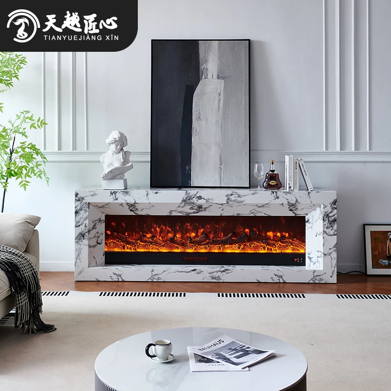 天越2/2.4m大花白大理石壁炉电视柜 家用仿真火电子壁炉芯可取暖