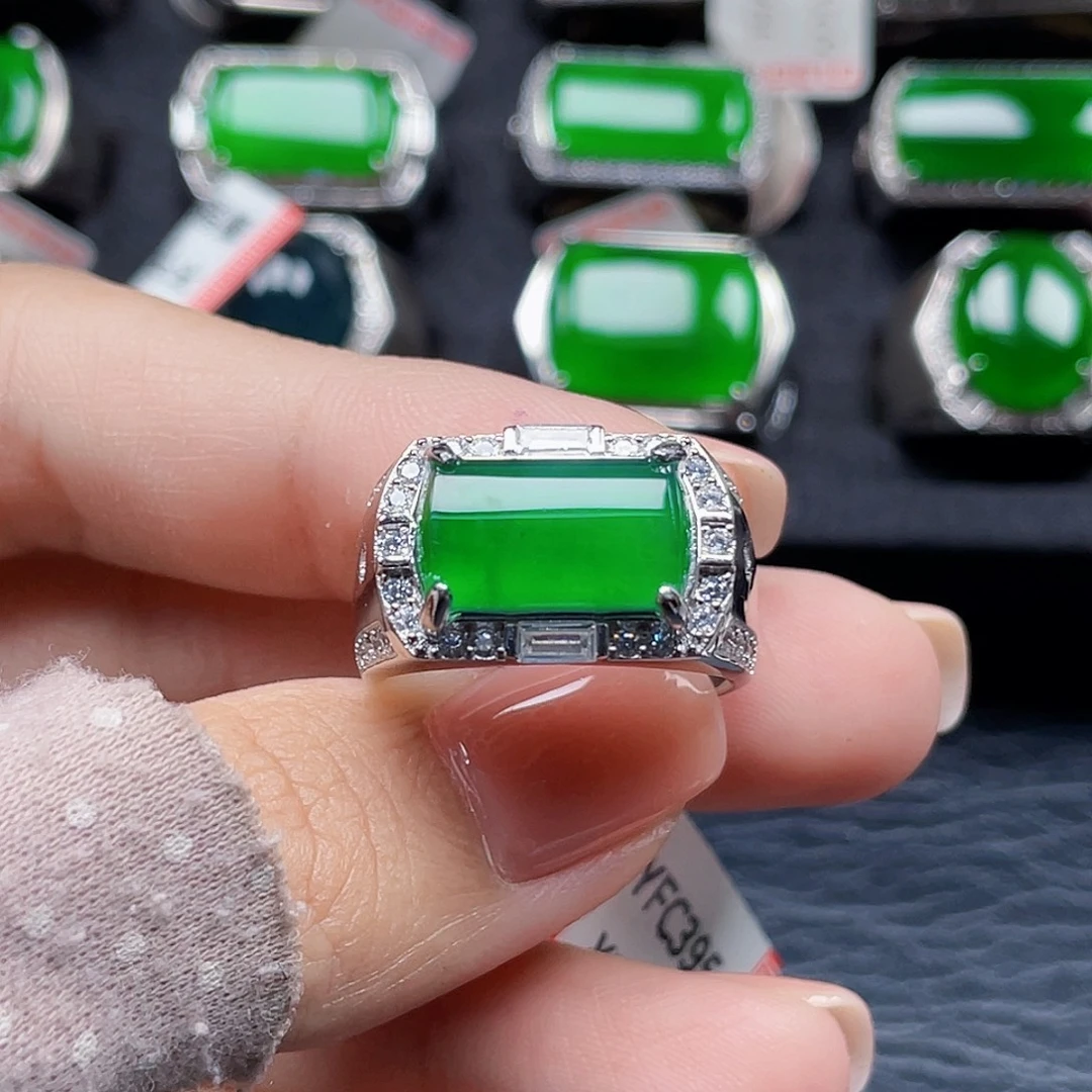 翡翠银S925镶嵌戒指天然A货翡翠没运费险3954