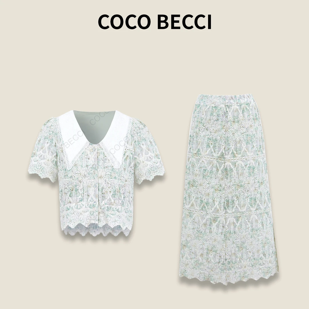 COCO BECCI【花朝夏梦】短袖衬衫时尚显瘦半裙两件套CFXYB354043