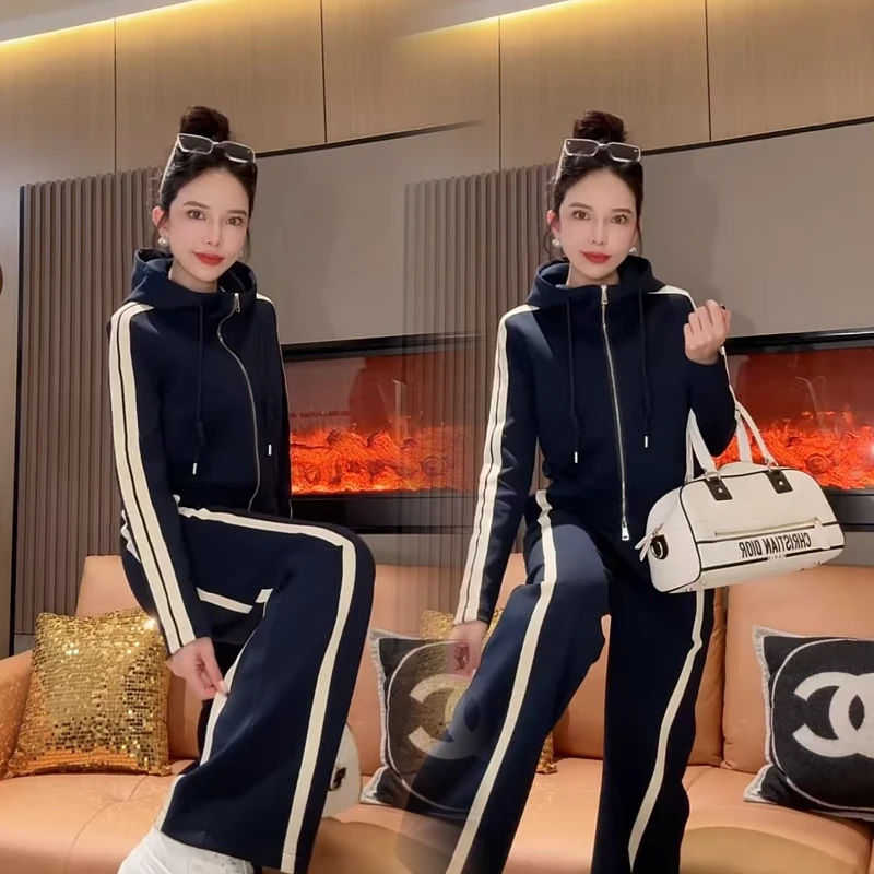 欧货炸街休闲运动套装2025秋季新款洋气减龄显瘦上衣阔腿裤两件套