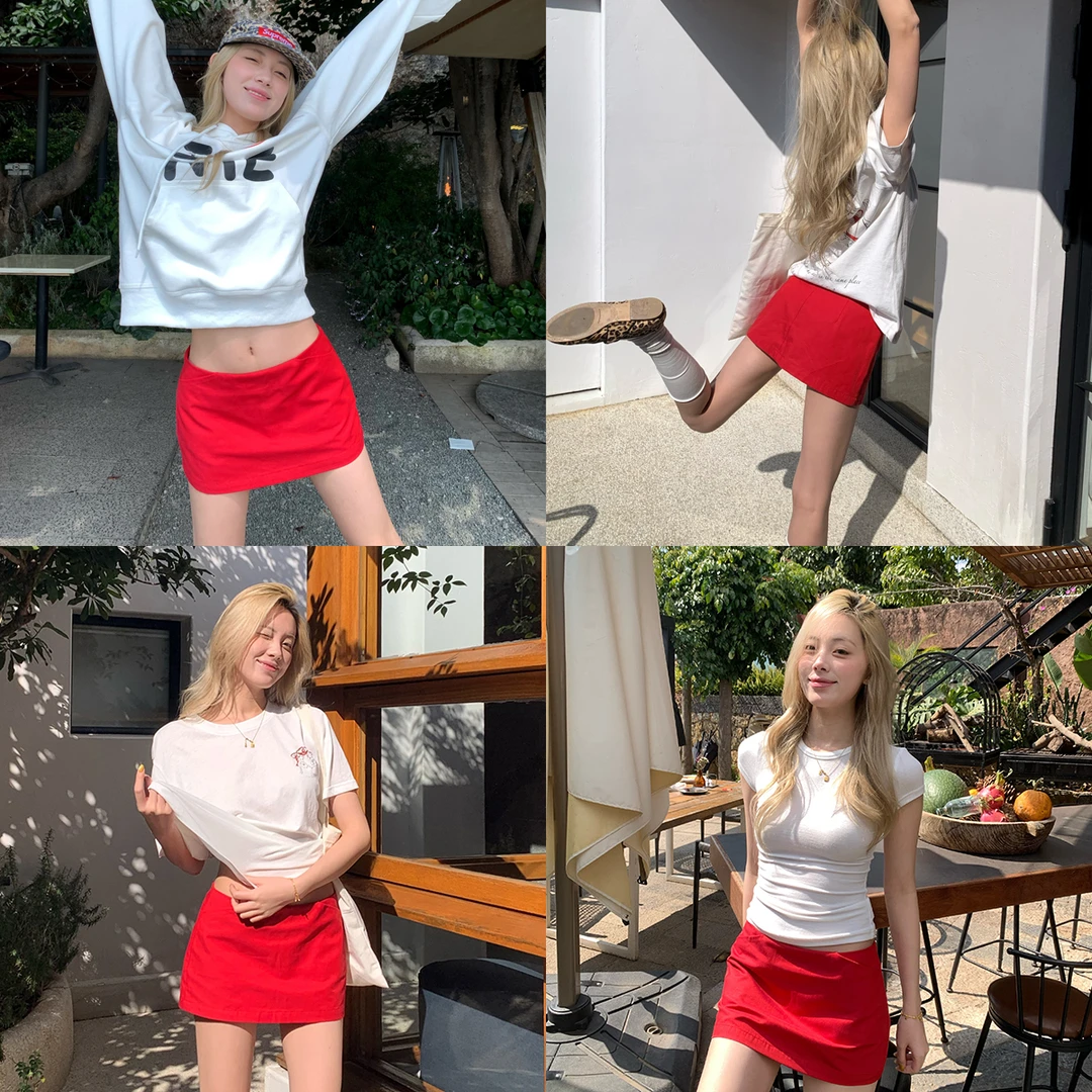 8uioio 梅子果酱 红色a字半身裙女辣妹显瘦短款裙裤 K50348791