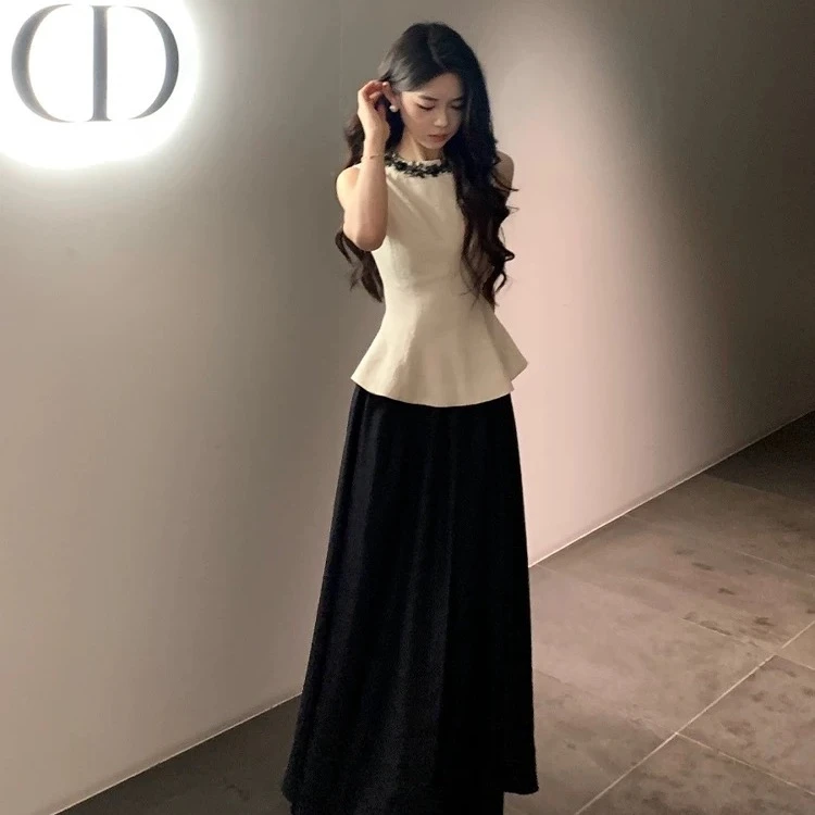 小个子无袖简约收腰显瘦下摆上衣女2025夏季新款外穿百搭高腰半身