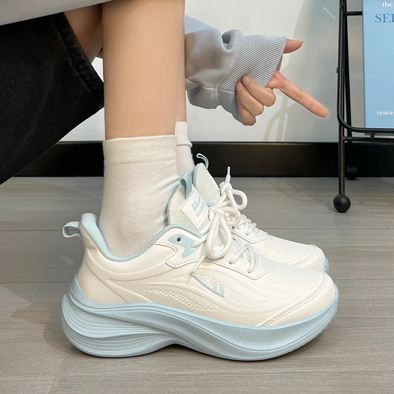 回力冰晶蓝皮面运动鞋女2025秋季新款百搭时尚厚底轻便减震跑步鞋