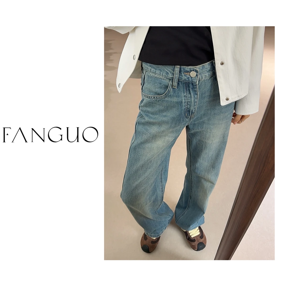 【腔调十足】颜色绝了！复古做旧感窄版直筒牛仔裤女 28226