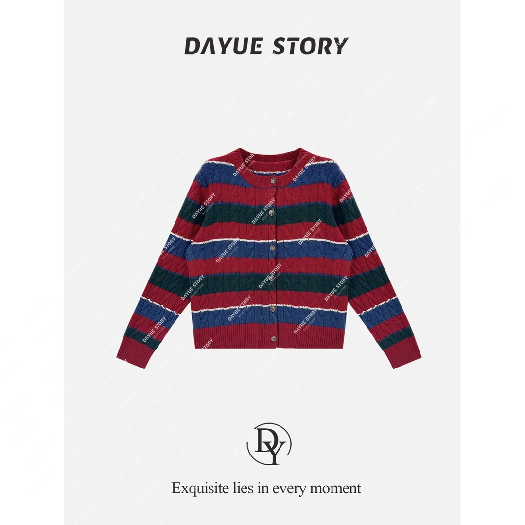 DAYUE【艺术色彩】给冬天一点亮丽色彩~100绵羊毛撞色条纹毛针织衫